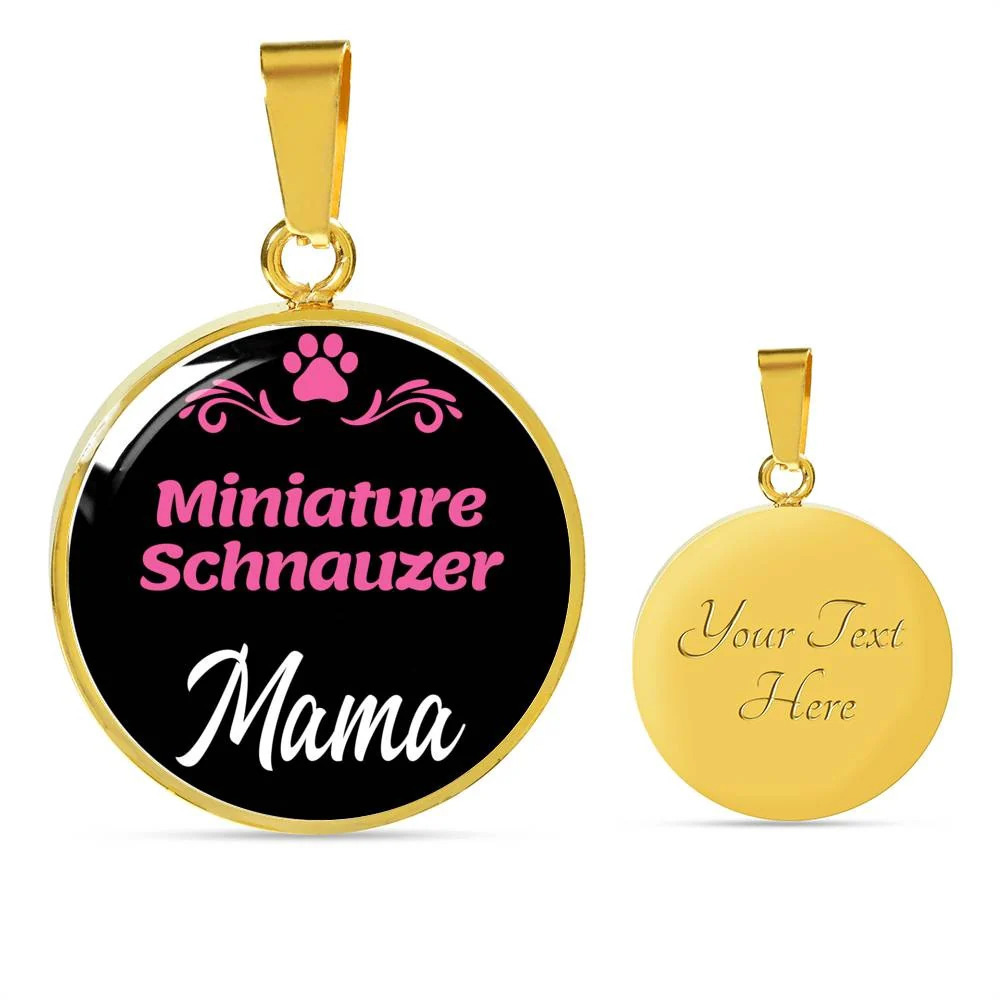 Miniature Schnauzer Mama Personalized Engraved Gold Circle Necklace Custom Name